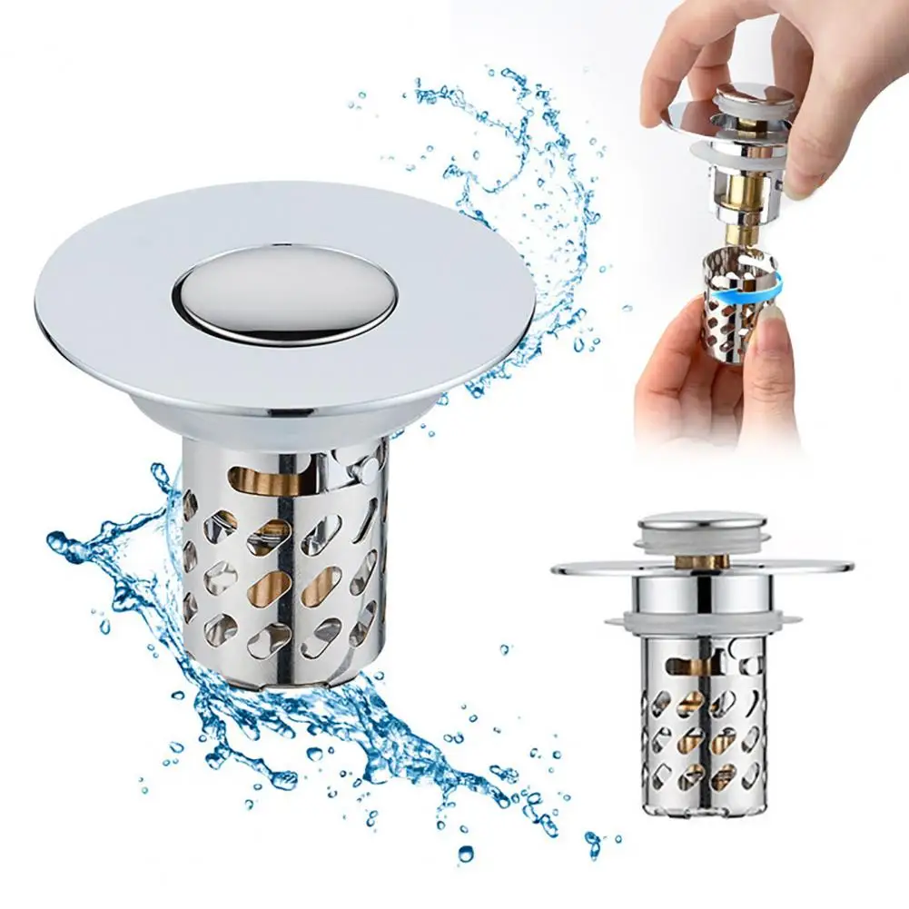 Tool-free Sink Stopper Bathroom Sink Drain Strainer Pop Up Stopper with Detachable Stainless Steel Filter Basket for 1.1-2.36