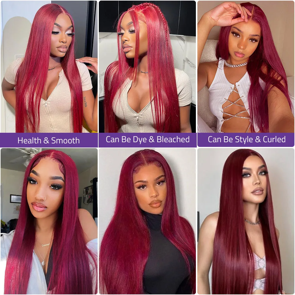 99J الملونة الدانتيل الجبهة خصلات الشعر المستعار الإنسان مستقيم بورجوندي 13x4 13x6 شفاف HD الدانتيل الباروكة الأمامية الأحمر البرازيلي الباروكات للنساء