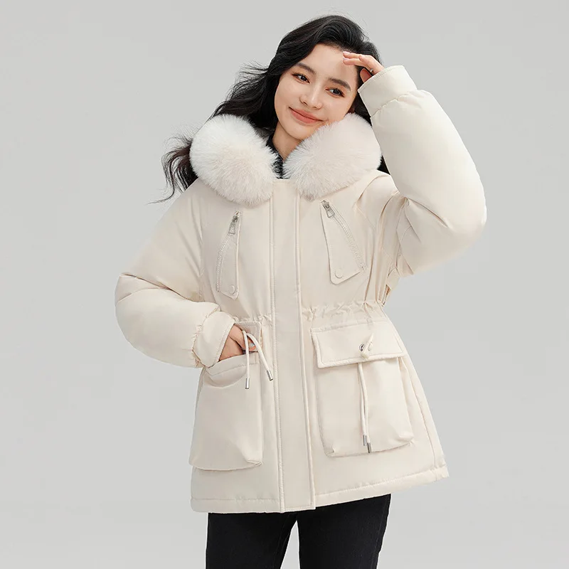 

Зимние женские парки, новинка 2025, съемная хлопковая куртка, женское пальто с утолщенным меховым воротником и капюшоном, теплая зимняя одежда, длинные парки