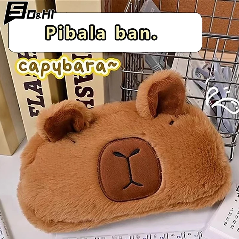 Sac de rangement pour crayon en peluche mignon Capybara, étui à stylo animal de dessin animé, multifonction, grande capacité, poudres d'acquisition de livres