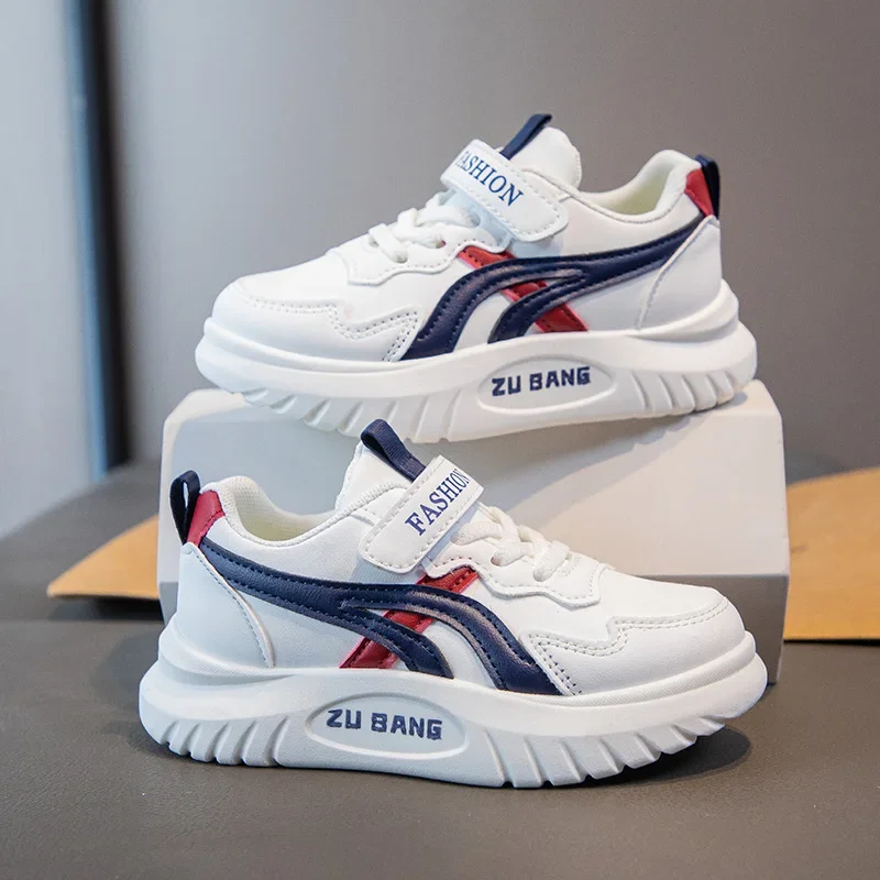 

Boys' Shoes 2025 Spring New Children's Leather Surface Lightweight Breathable Primary School Boys and Girls Sports White Shoes