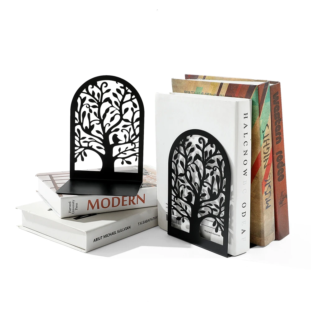 Imagem -04 - Black Tree of Life Metal Bookends Heavy Duty Desk Top Home Bookends Amantes do Livro Material de Escritório Livros de Armazenamento