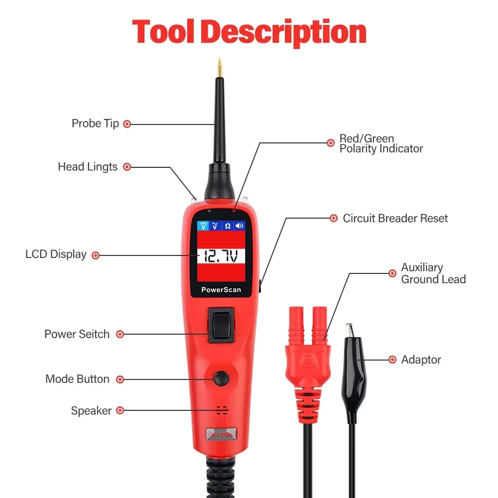 Autel PowerScan PS100 Electrical System Diagnosis Tool Automotive Circuit Tester 12V/24V Car Diagnostic Auto Repair Tools