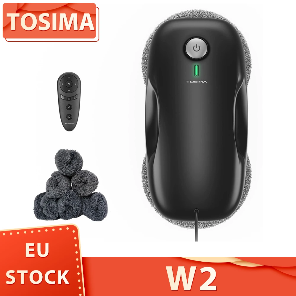 TOSIMA W2 Window Cleaning Robot, Max 3800Pa Suction, Intelligent Path Planning, Edge Detection, Remote Control, with 12 Mops