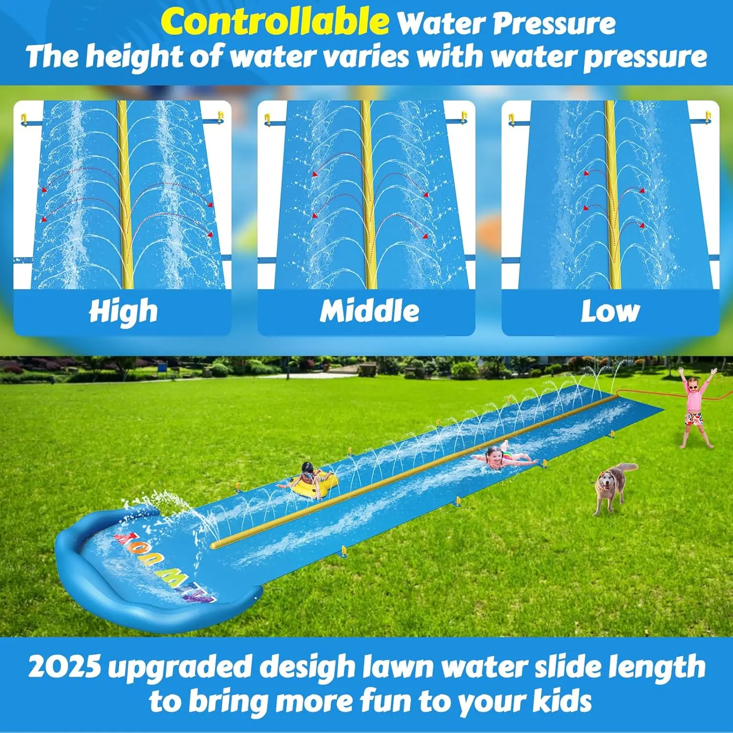 Glissière aquatique gonflable de 32,8 pieds, avec 2 voies de course et 2 planches pour enfants garçons filles adultes