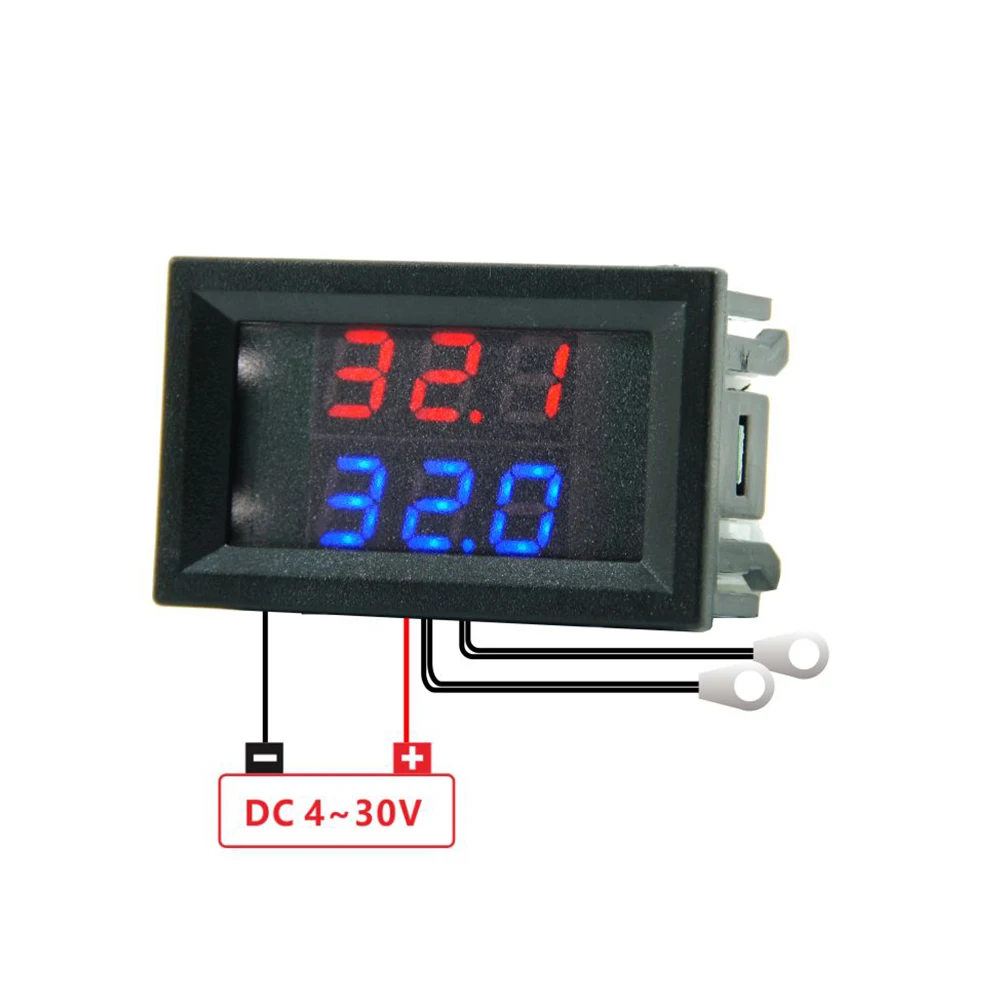 DC4-28V LED Digital Dual Display Temperature Meter Waterproof Temperature Controller With 1M NTC Metal Probe for Car Room Indoor