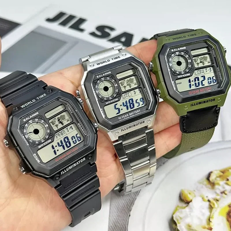 Luxo f91w banda relógio à prova dwaterproof água retro digital de aço inoxidável esportes militar relógios das mulheres dos homens relógio de pulso