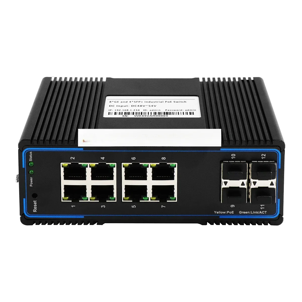 12-port 1G/10G SFP+ din rail Ethernet managed POE PSE optical switch