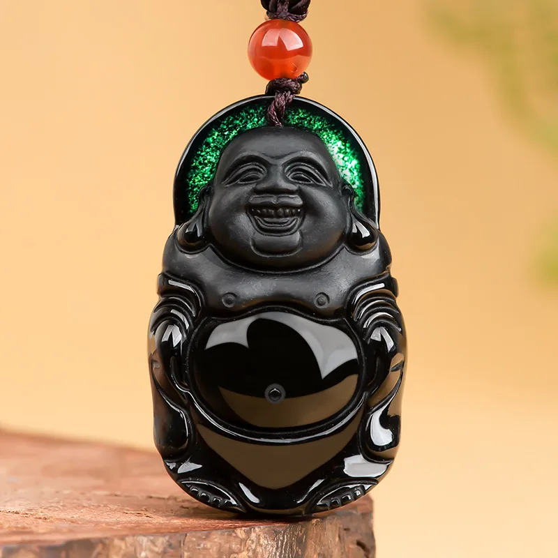 

Natural A Goods Jade Ink Jade Ice Seed Jadeite Pendant Maitreya Buddha Women's Charms Gifts Jewelry Wholesale Drop Shipping