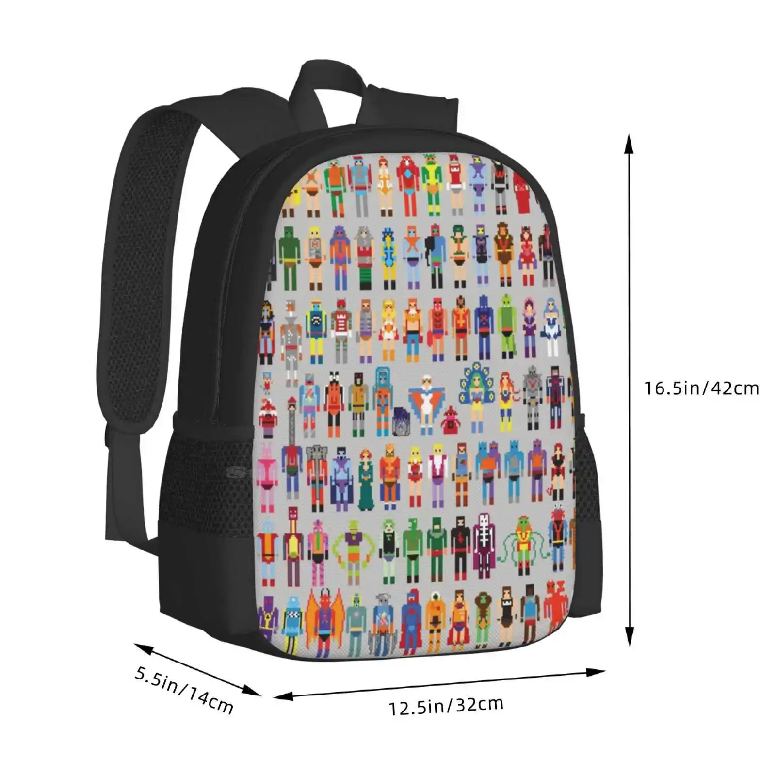 8-Bit Masters Expanded Set Teen College Student Backpack Pattern Design Bags Cool Nerdy Awesome Heman Masters Universe 8Bit