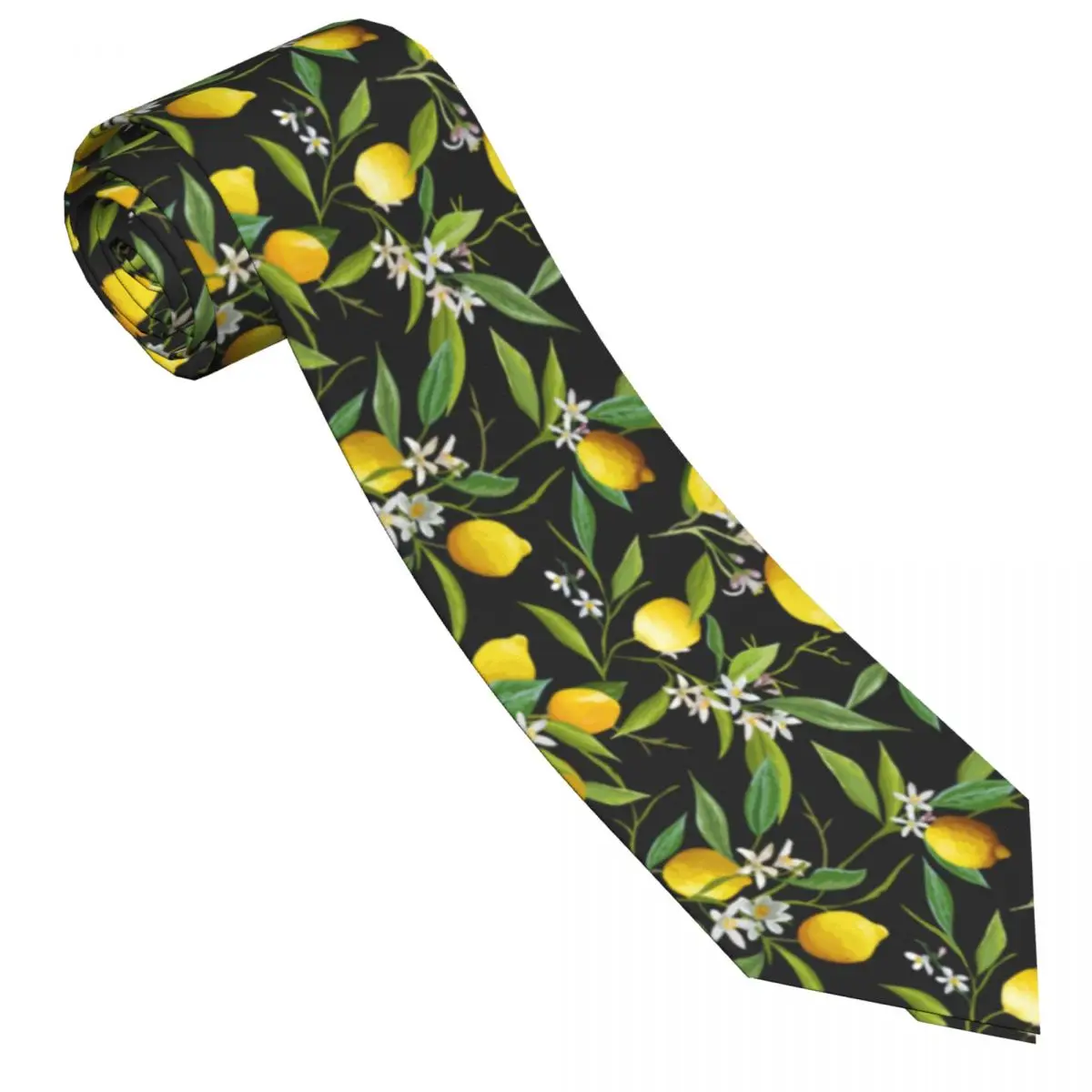 Mens Tie Slim Skinny Lemon Fruits Floral And Leaf Necktie Fashion Necktie Free Style Men Tie Party Wedding