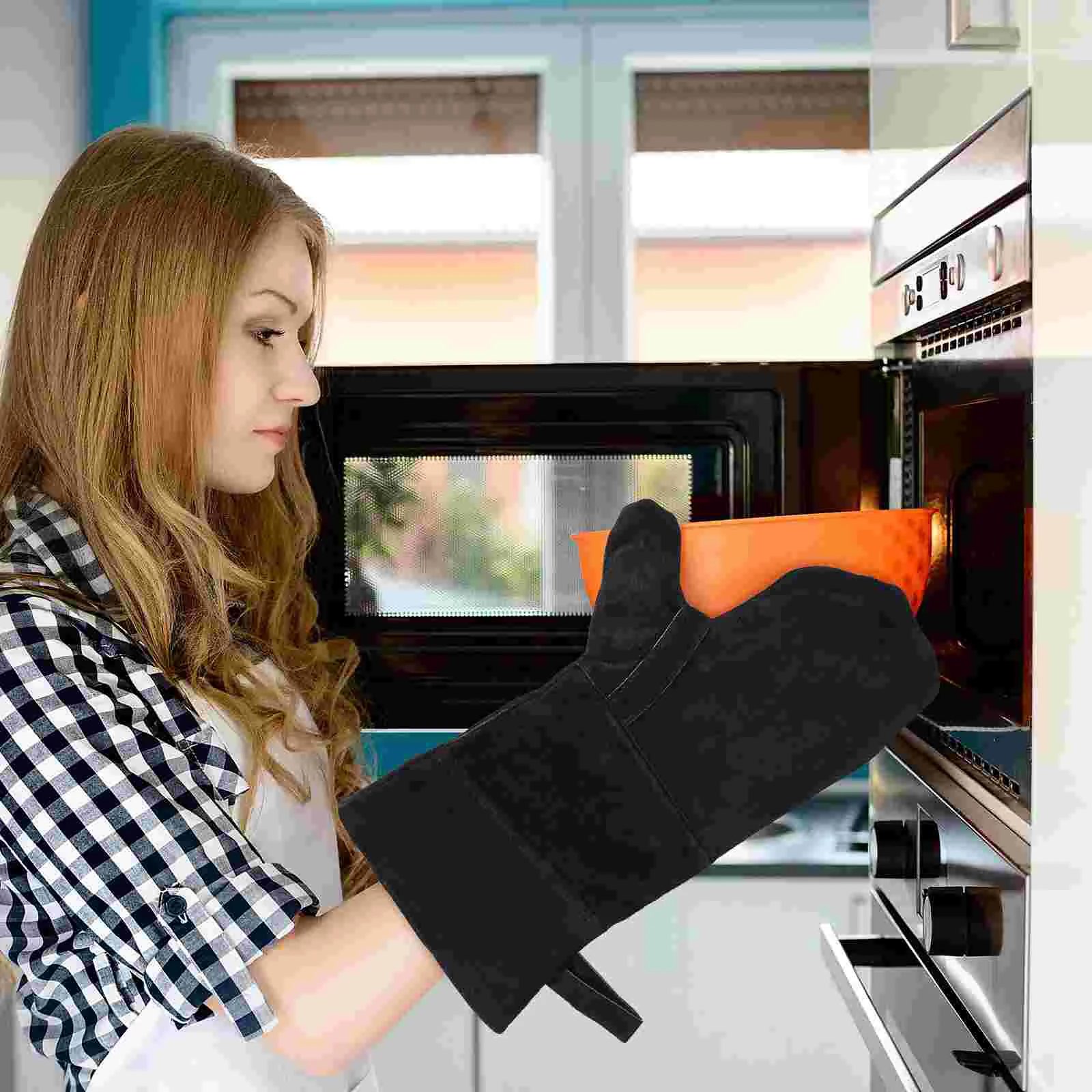 ถุงมือเชื่อม Baking Grill Burner อุปกรณ์เสริมทนไฟเตาผิงพ่ออุ่น Mittens