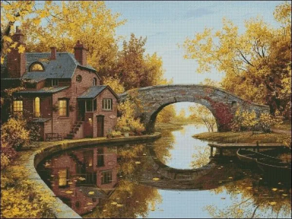 Mirror of Autumn Bridge landscape Sewing 16CT 14CT Unprinted Cross Stitch Kits Embroidery Art DIY Handmade Needlework Home Decor