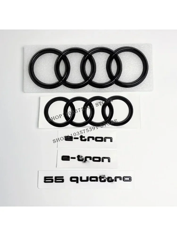 Voor Audi 4Ring Logo ABS Zwarte Auto Kap Voor Grill Emblem Kofferbak Badge 55quattro e-tron Sline embleem Auto Accessoires - afbeelding 2