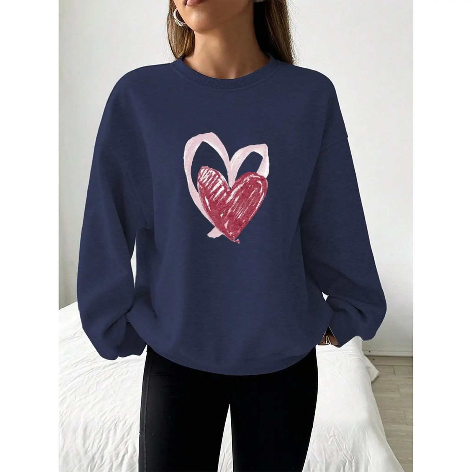 بلوزات نسائية برقبة دائرية ونمط مطبوع بلوفرات رياضية كاجوال فضفاضة مريحة مخملية بأكمام طويلة سترة شتوية للنساء #2