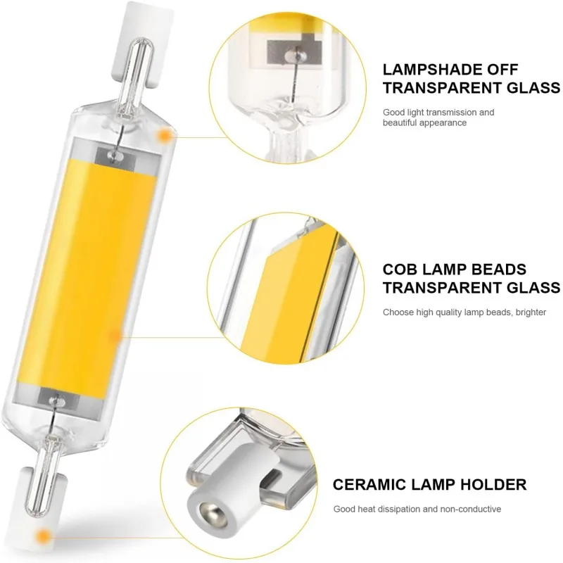 LED COB Glass Tube Bulb R7S 78MM 118MM Corn Lamp J118 J78 High Power Replace Halogen Light  AC 110V 220V Lampadas