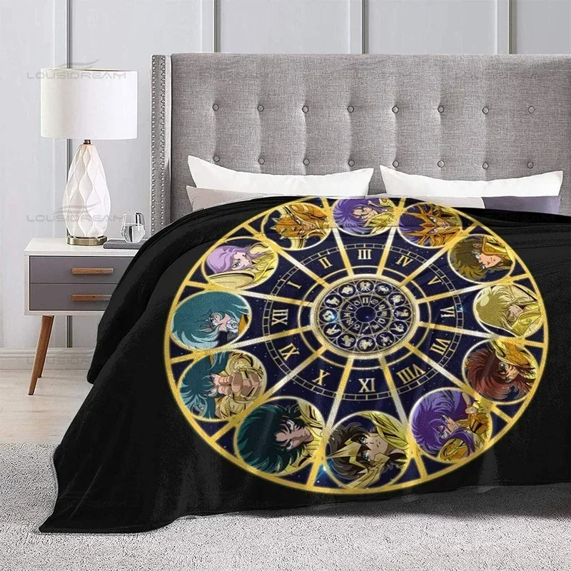 Saint Seiya Zodiac Constellation Blanket Golden Wheel with 12 Saints Design Soft Fleece Throw for Anime Fans and Collectors