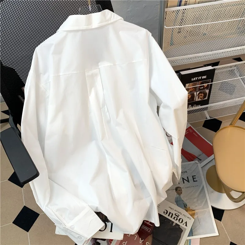 Fashion New Shirts Women Korean Loose White Blue Double Zipper shirts Spring Fall Ins Long Sleeve Casual Solid Blouses NS5831