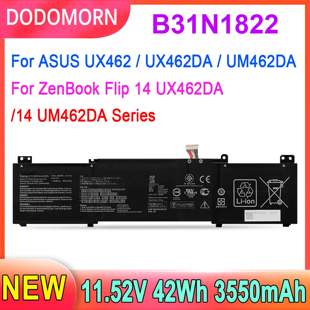 

DODOMORN B31N1822 Laptop Battery For Asus ZenBook Flip 14 Q406 Q406D UX462 UM462 TM420IA-EC093T UX461FN-E1029T B31Bi2H Series