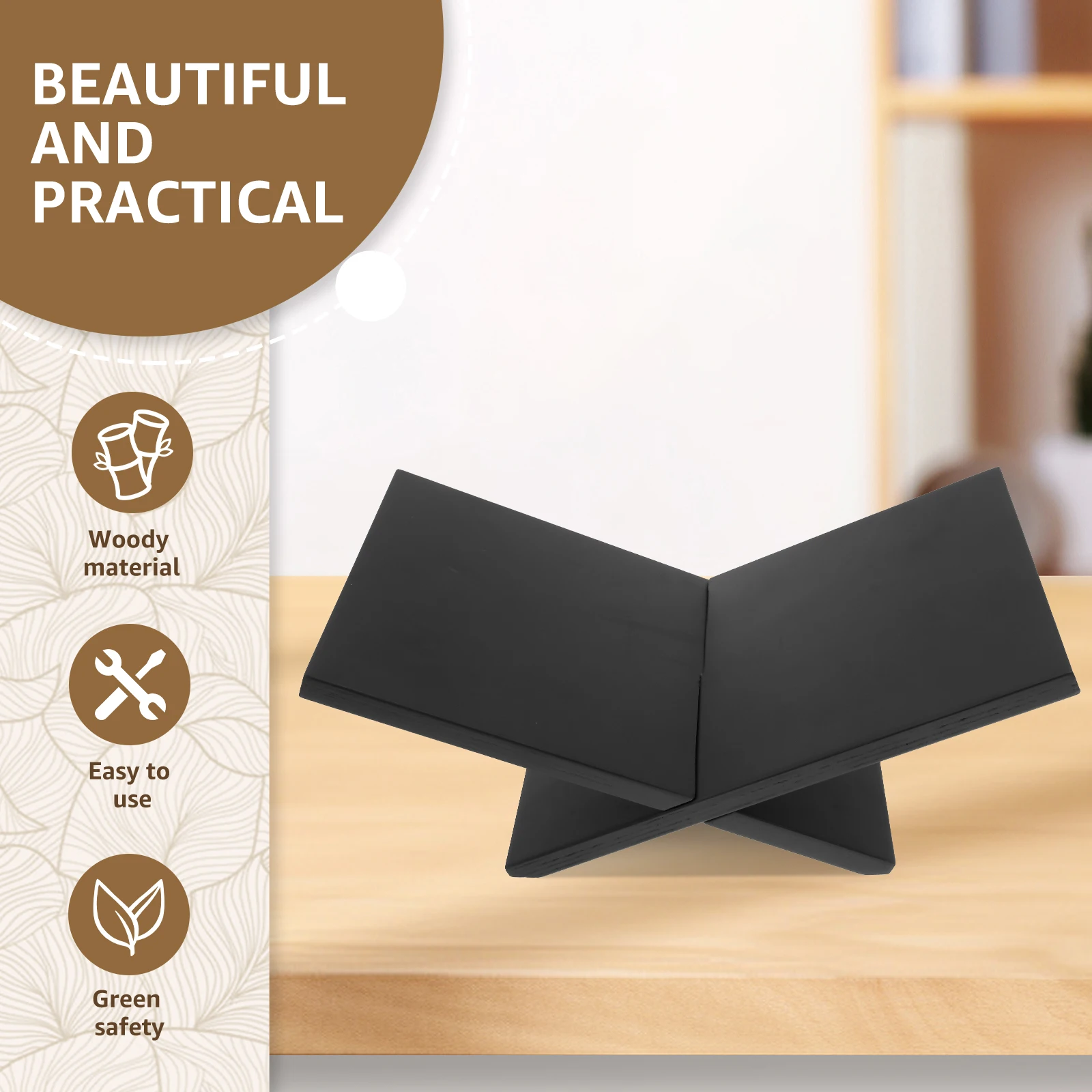 حامل كتب من الخشب الصلب بإطار متقاطع أسود حامل كتب للمجلات وكتاب الطبخ والكتب المدرسية والدراسة الفنية وديكور طاولة القهوة #3