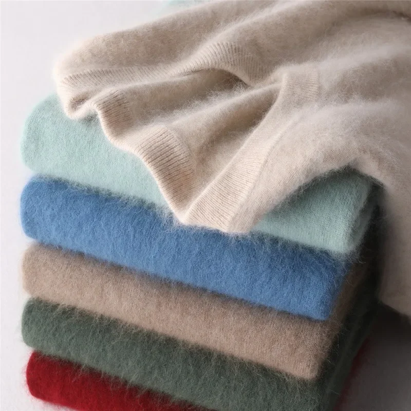 Pop Men's 100% Pure Mink Cashmereเสื้อกันหนาวO-คอPulloversถักขนาดใหญ่Minkเสื้อกันหนาวฤดูหนาวเสื้อใหม่แขนยาวhigh-End Jum