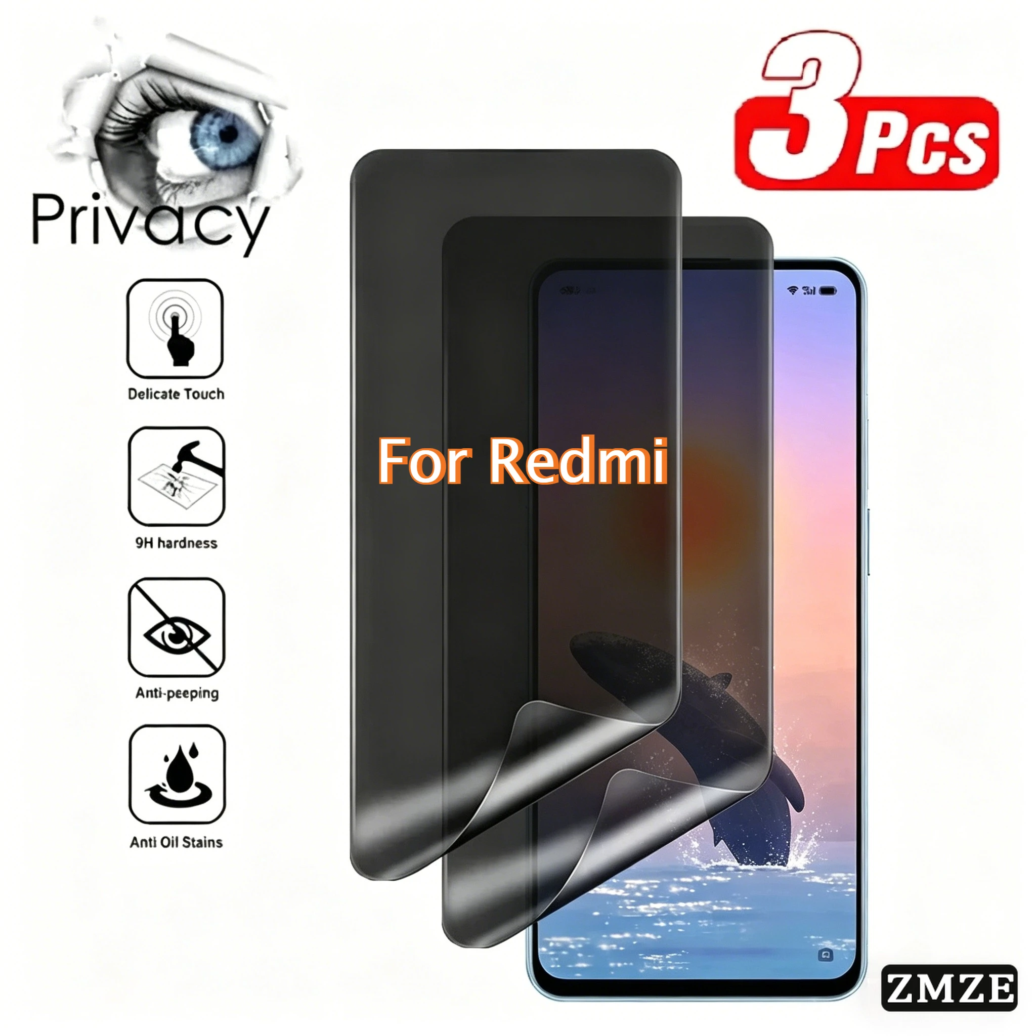 3 Stück Datenschutz-Hydrogel-Folie für Xiaomi Redmi Note 15 14 13 12 11 Pro Plus 5G 11S 10S Displayschutzfolie Anti-Spy Anti-Kratzer