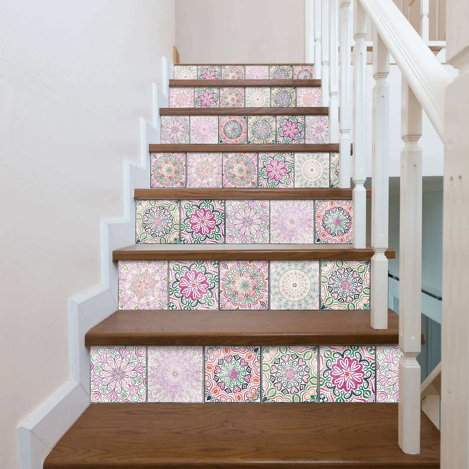 24 Pieces of Mandala Retro Pattern Glossy Self-adhesive Tile Stickers for Kitchen and Bathroom Removable Waterproof Wall Sticker