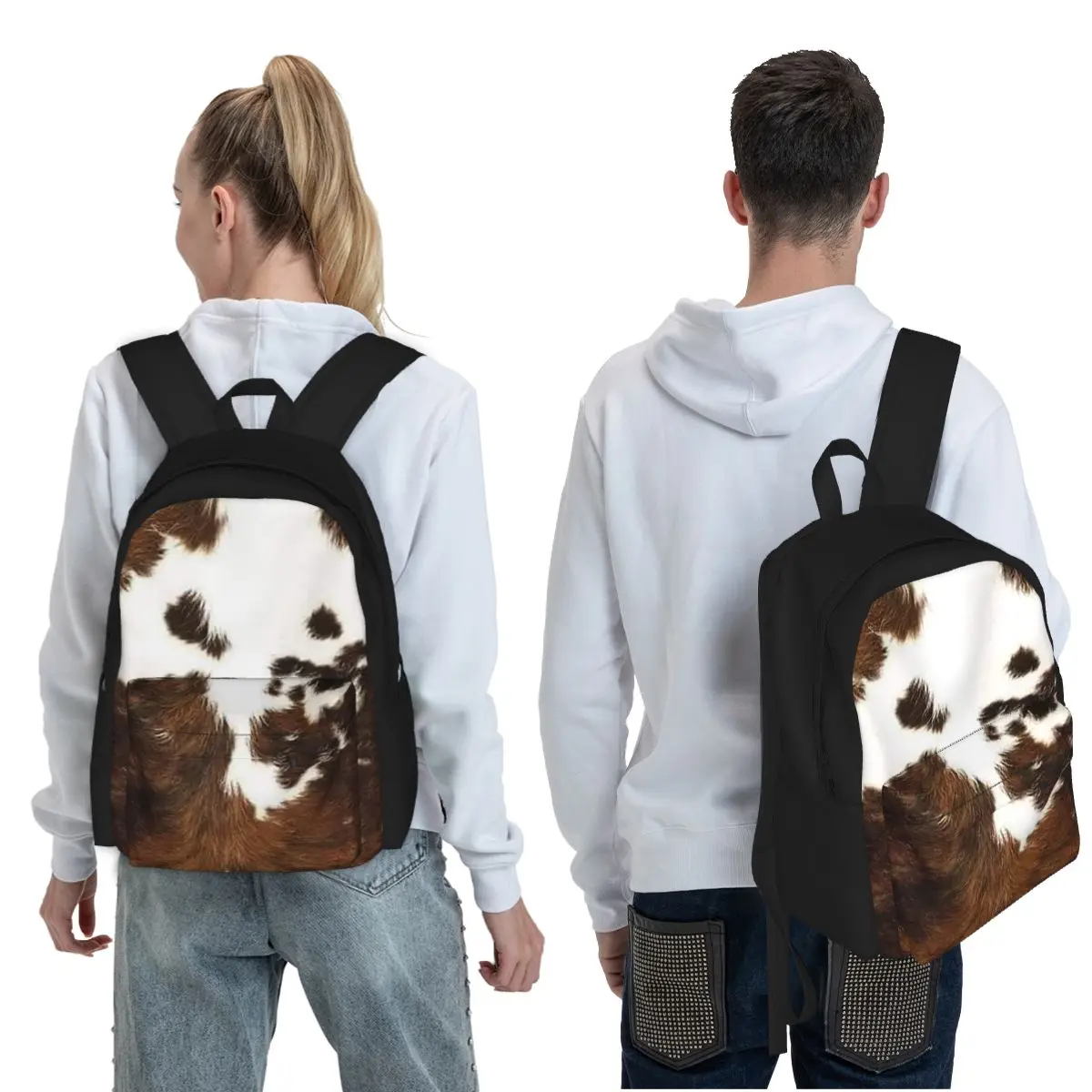 Stylish Cow Fur Cowhide Texture Cow Skin Print Pattern Student Backpack School Bag for Men Women Fashion Bookbag Shoulder Bags