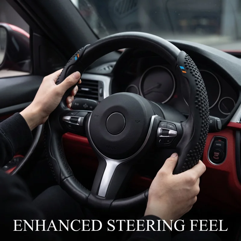 Blue, Black, and Orange Three-Color Model2 Car Steering Wheel Cover Set, 3D Granular Anti-Slip Comfortable Steering Wheel Grip P