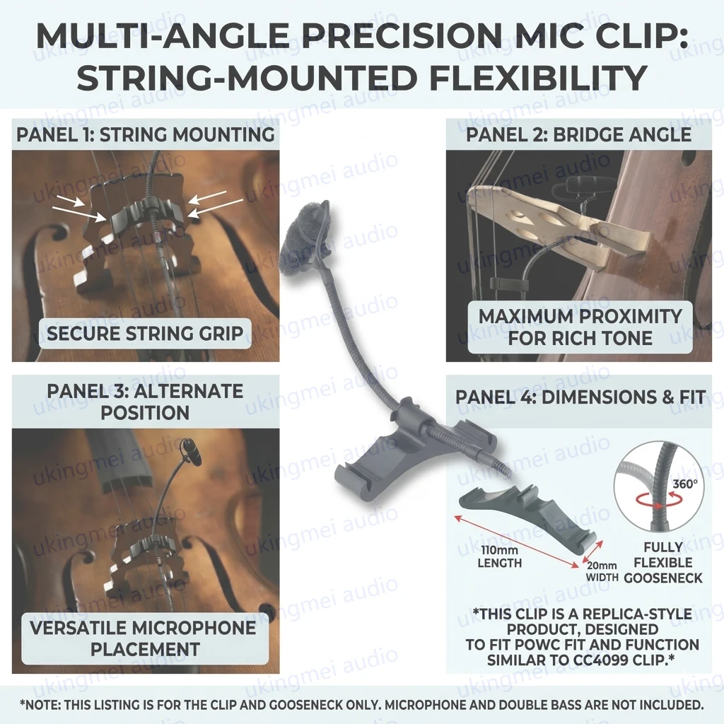 

Professional String Mount Mic Clip for Bass Cello 110mm Length Compatible with CC4099 DPA 4099 High-Quality Replica Accessories