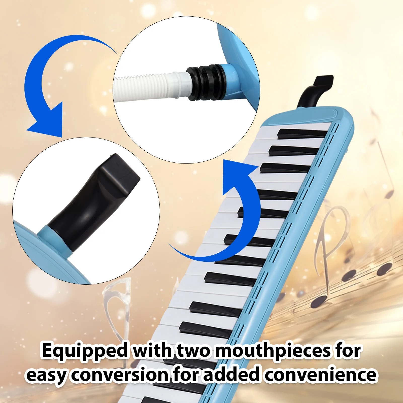 37 Keys Melodica Instrument Melodica Air Piano Keyboard with 2 Soft Blow Pipe 2 Blowing Nozzles Melodica Wind Instruments