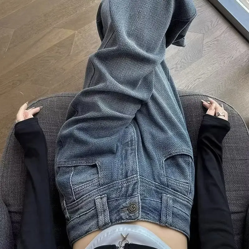 

plus Size High Waist Wide Leg Jeans Women's Autumn Winter Straight Cut Loose Fit Slimming Floor Length Trousers