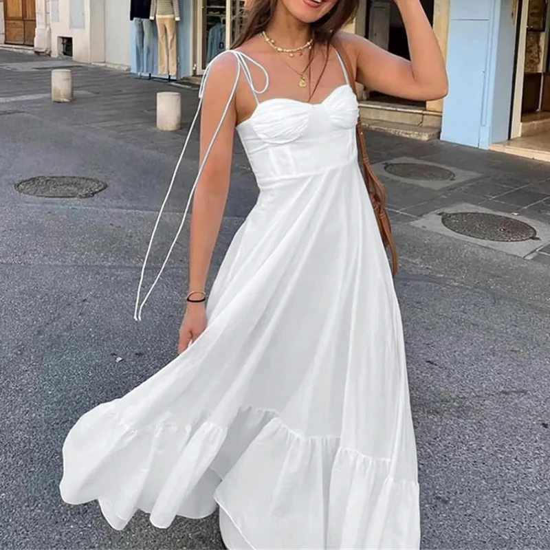 Dresses Spring Summer Fashion Elegant Solid Color Sleeveless Off Shoulder Cami Daily Dresses For Women