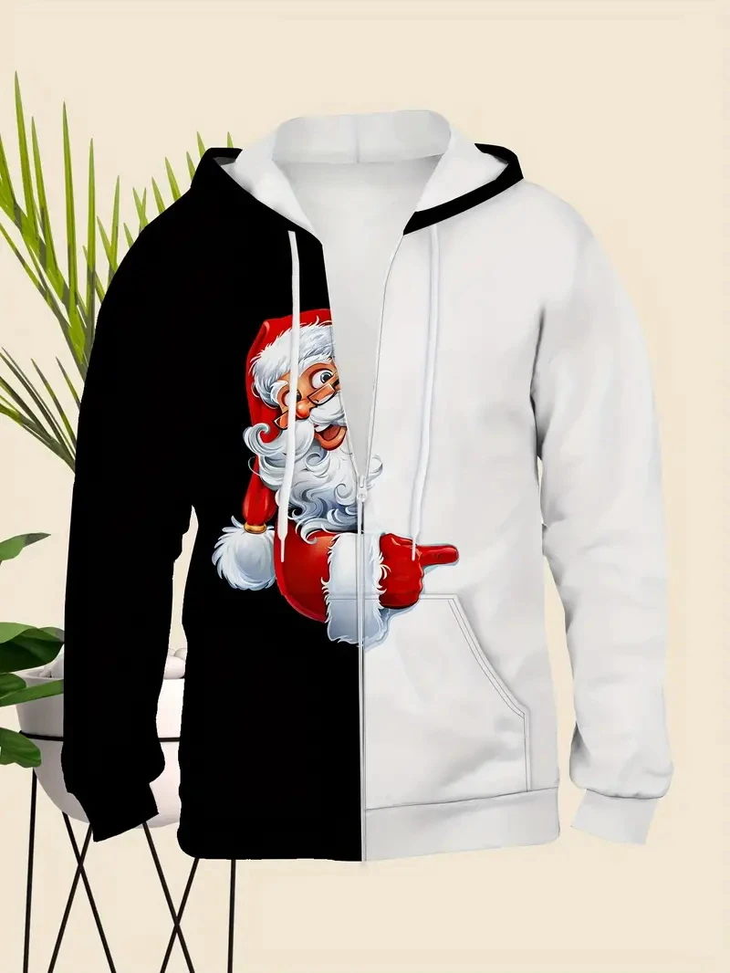 2024 Christmas Men\'s Funny Zip Up Hoodies Unisex 3d Printed Winter Snowman Santa Claus Sweatshirt Harajuku Y2k Fashion Men Coat