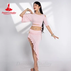 Trajes de danza del vientre para mujer, conjunto de Top de media manga + falda envolvente en la cadera, ropa de actuación profesional de Baile Oriental, sentido del diseño