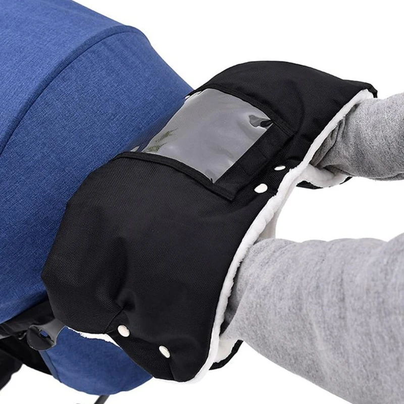 Warm Muff Pushchair Hand Muff with Phone Pocket Thickened Fleece Lining Universal Size Hand Gloves Strollers Prams Accs