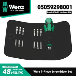 WERA 5059298001 Bitholding Screwdriver Set 6 Long Drill Bits 3 1/2-Inch Bit Pouch Low-fatigue Working and Easy Carrying