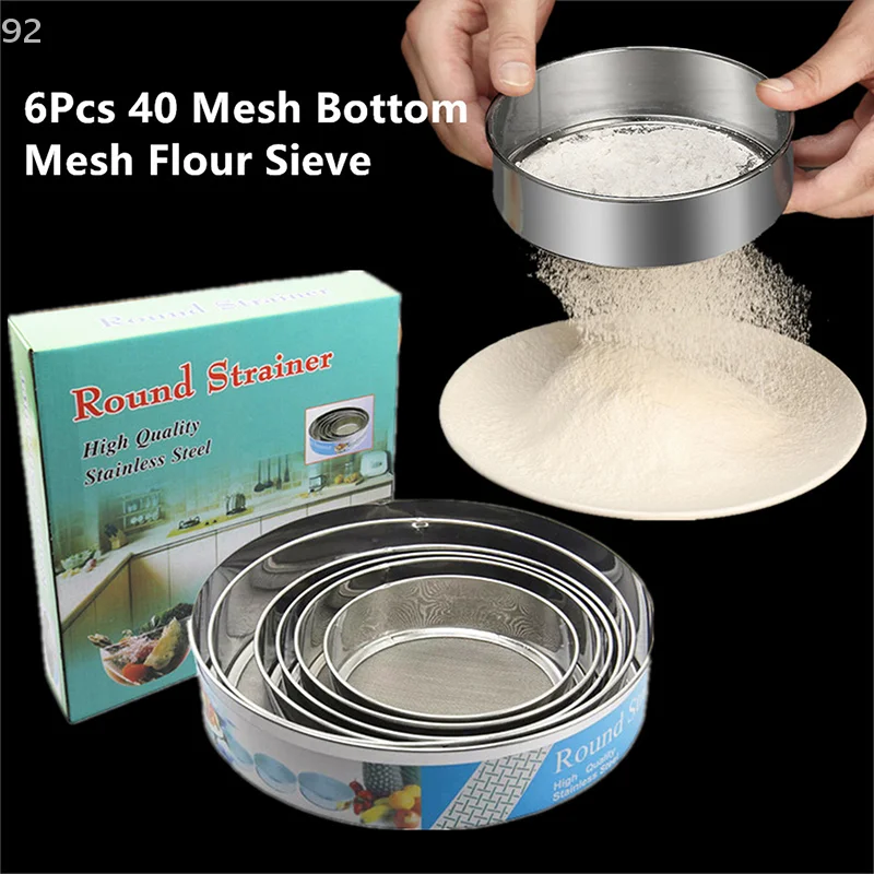 

6 Pcs Stainless Steel Flour Sieve 60 Mesh Thickened Sesame Baking Tools Holding Ultrafine Flours Sift Kitchen Cake Accessories