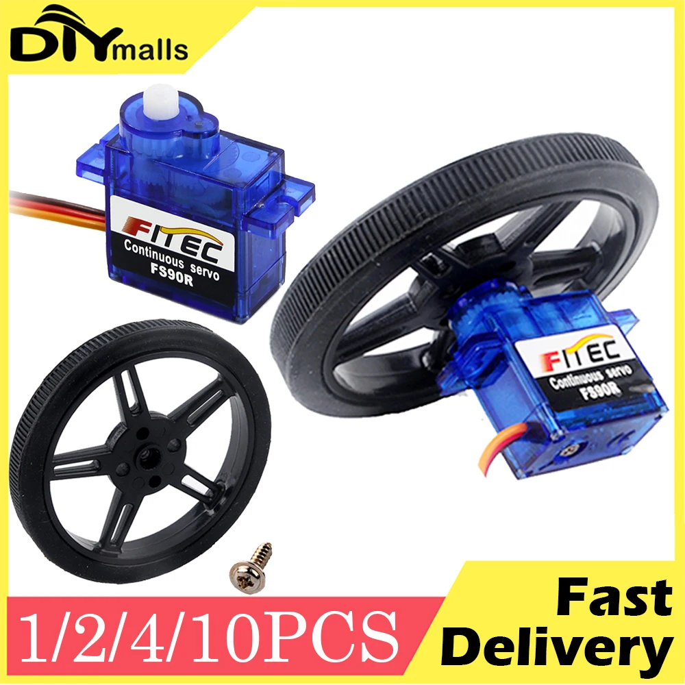 4Sets Feetech FS90R Servo 360 Degree Continuous Rotation Micro RC Servo or Wheel Mini Servo Plastic Wheel for RC Car Plane