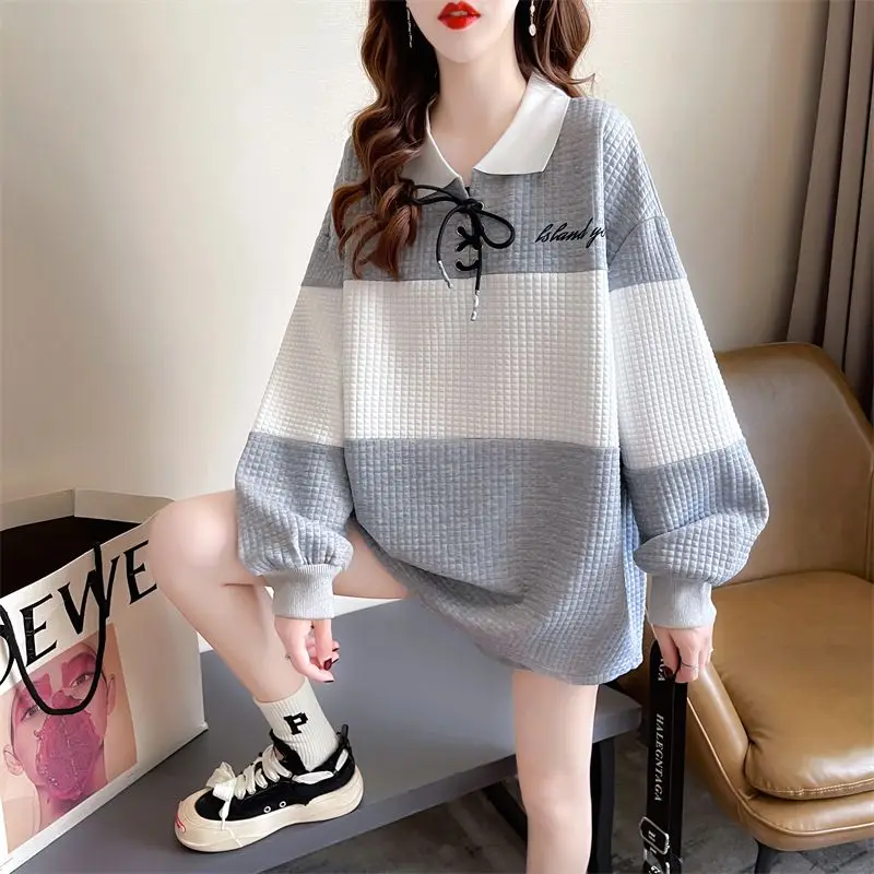 

Woman Tops Loose Contrasting Colors Baggy Spring and Autumn Pullover Grey Sweatshirt for Women Dropshiping Designer Long Sleeve