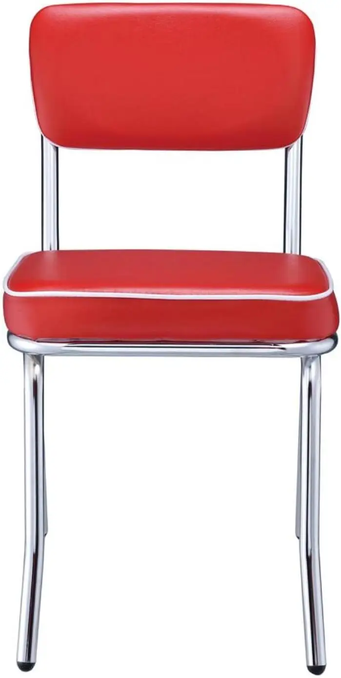 Juego Retro de 2 sillas laterales de comedor con respaldo abierto, respaldo tapizado de piel sintética y cojín de asiento acolchado, marco de acero resistente, Rojo