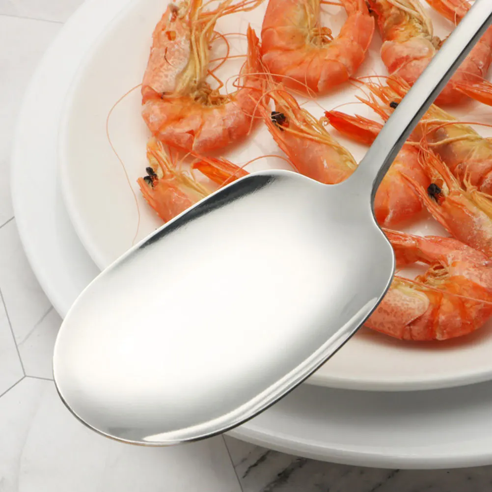 

2Pcs Large Stainless Steel Serving Spoons Heavy Duty Deep Soup Scoop for Home Party Catering Use Simple Elegant Rice Spoon