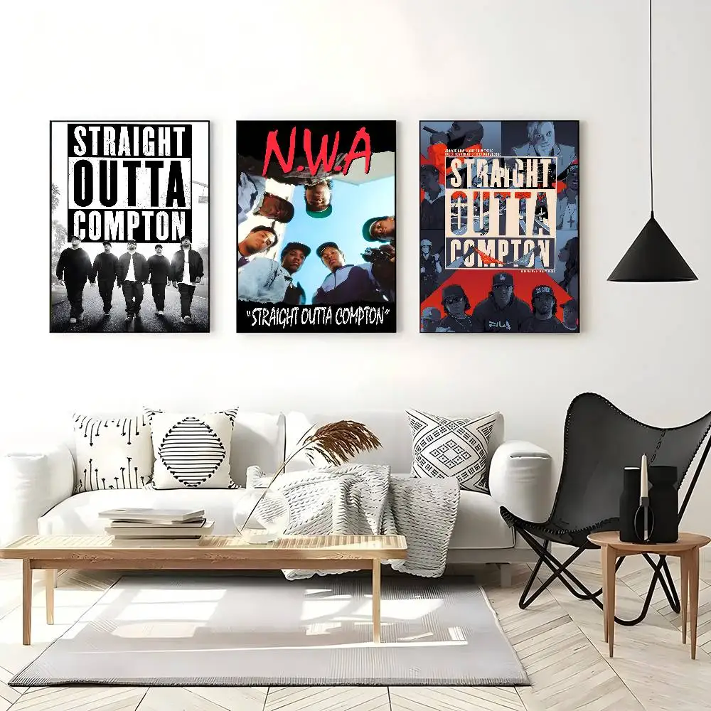 NWA الهيب هوب مغني الراب مستقيم Outta Compton ألبوم الموسيقى الساخن المشارك ورق أبيض يطبع الملصقات الفنية الجمالية الفن طلاء جدران #1