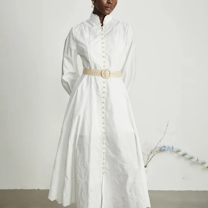 

Australian Show Style High-End Long Dress 2025 Heavy Embroidery Design Sleeve Waist-Cinching Slimming