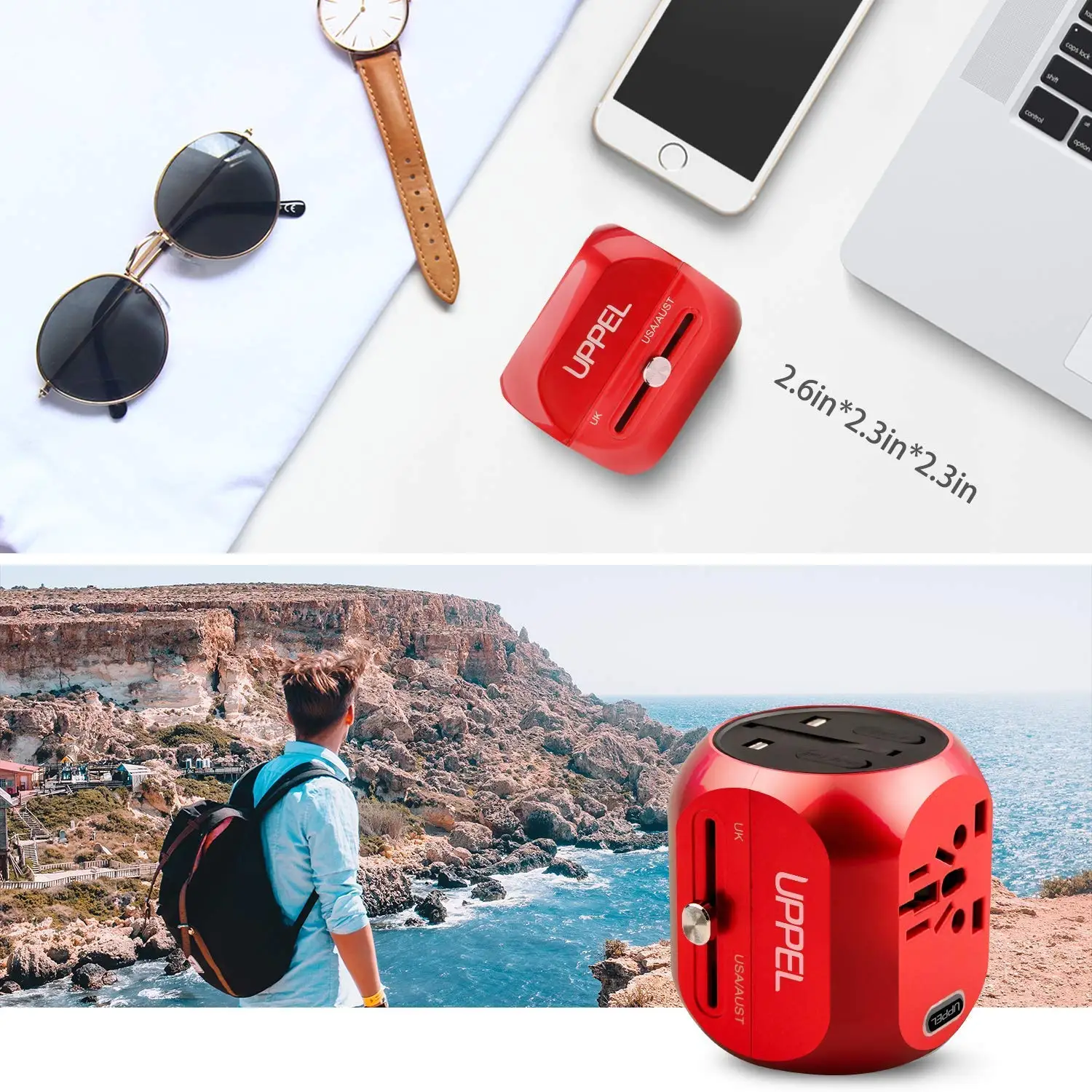 UPPEL Adaptor Travel Universal US/UK/AU/EU Konverter Beberapa Plug Cepat QC3.0 Tipe C Pengisi Daya USB 3 Port Adaptor Daya Eropa