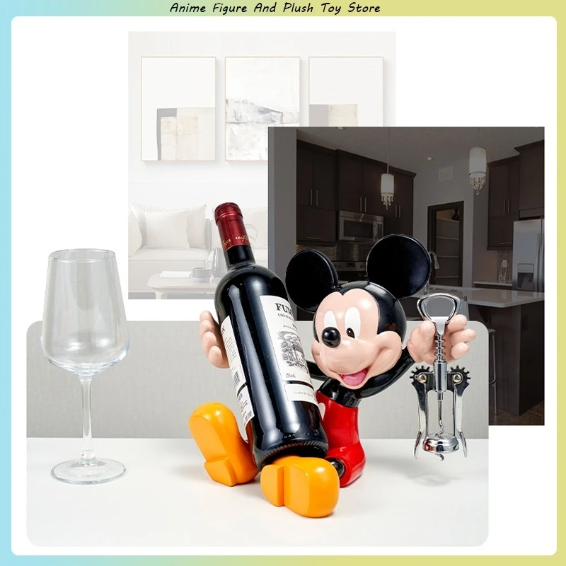 Disney Kawaii Cartoon Mickey Mouse Red Wine Rack decorazione ornamenti figura Home Room Tv Cabinet decorazione giocattoli carini regali