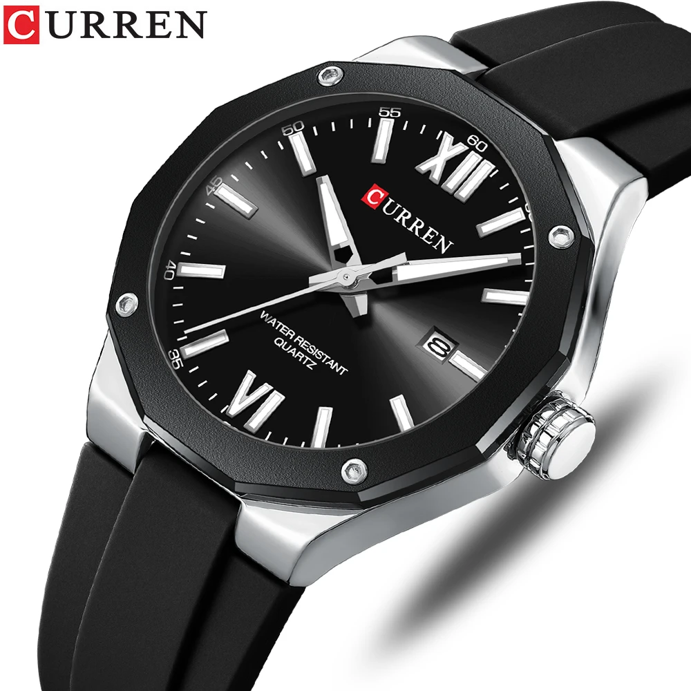 CURREN Watcnes For Men 8465 New Design Fashion Silicone Strap Quartz Watches Luminous Calendar Waterproof Men Watch Reloj Hombre