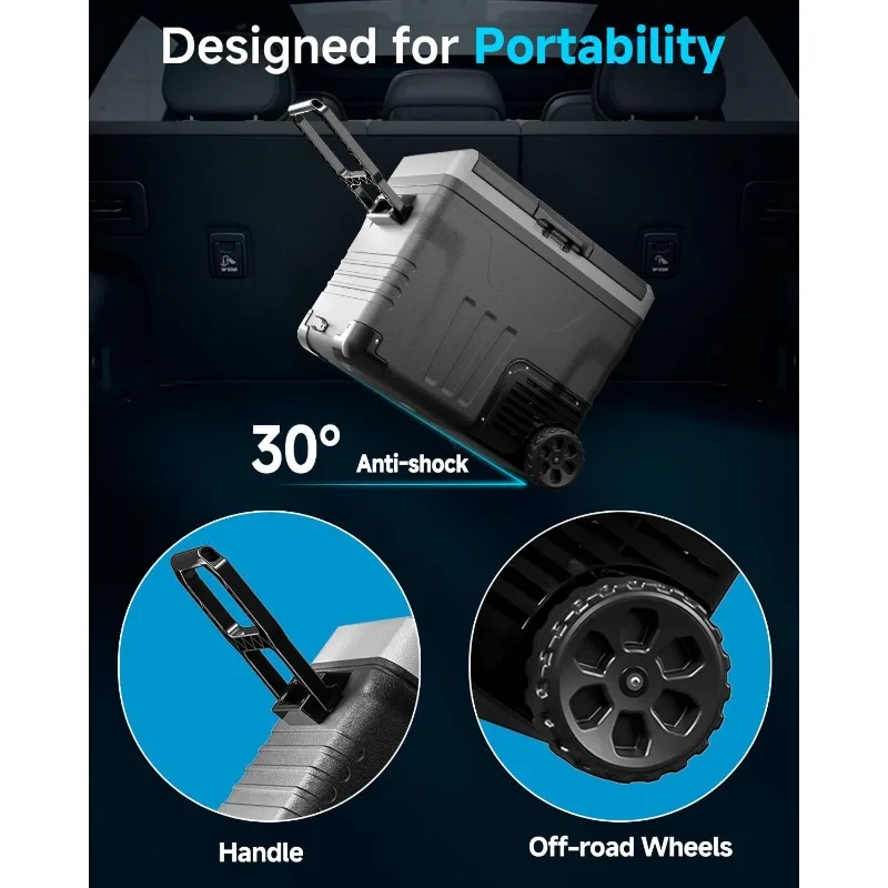 ثلاجة سيارة محمولة 12 فولت - مبرد كهربائي 53 كوارت (50 لتر) مع تيار مستمر 12/24 فولت و110-240 فولت تيار متردد لشاحنة فان RV Camper SUV،