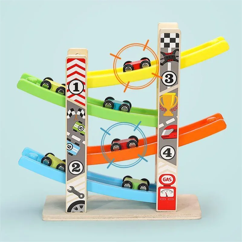 Set De 8 Coches De Madera Numerados Del 1 Al 4 Para Niños, Con Colores Brillantes, Ideales Para Rampas, Pistas Y Juegos Educativos, A Partir De 3 Años