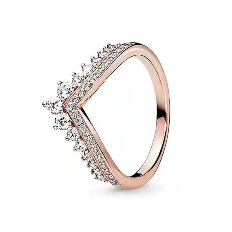 Exquisite 925 sterling silver rose gold crown circular heart-shaped diamond ring for women DIY New Year holiday jewelry